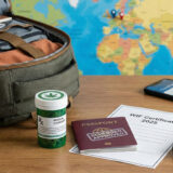 Medyczna marihuana w podróży 2025: paszport, zaświadczenie WIF, waporyzator i lek w oryginalnym opakowaniu przygotowane do odprawy lotniczej.